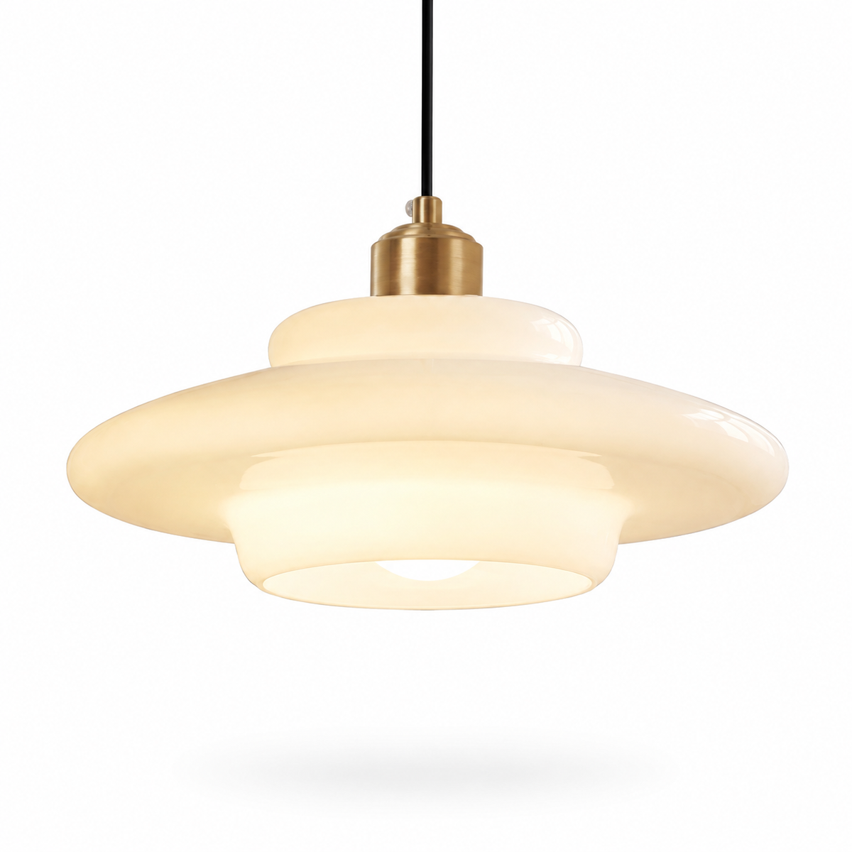 GlowIvory™ Glas Pendelleuchte – Elfenbein Hängelampe aus Glas & Messing im Mid-Century Stil - Less Goods