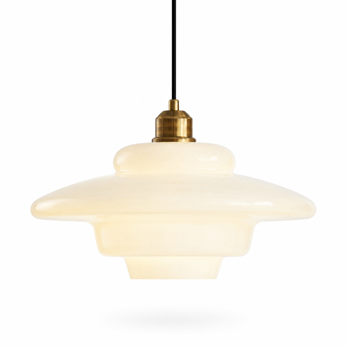 GlowIvory™ Glas Pendelleuchte – Elfenbein Hängelampe aus Glas & Messing im Mid-Century Stil - Less Goods