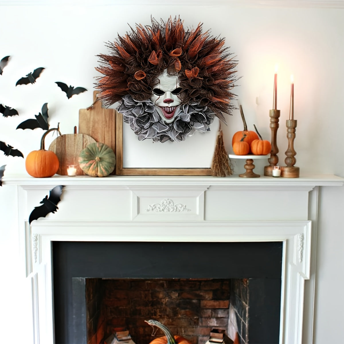 Scary Clown Mesh Wreath™ – Gruseliger Halloween-Türkranz mit Horror-Clown für Haustür & Party