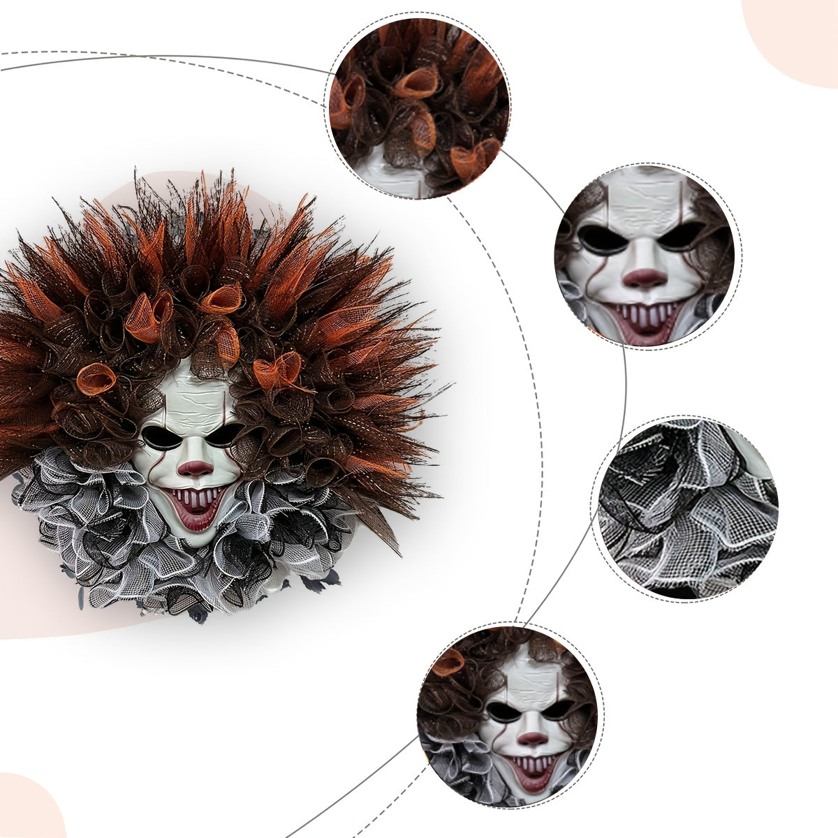 Scary Clown Mesh Wreath™ – Gruseliger Halloween-Türkranz mit Horror-Clown für Haustür & Party