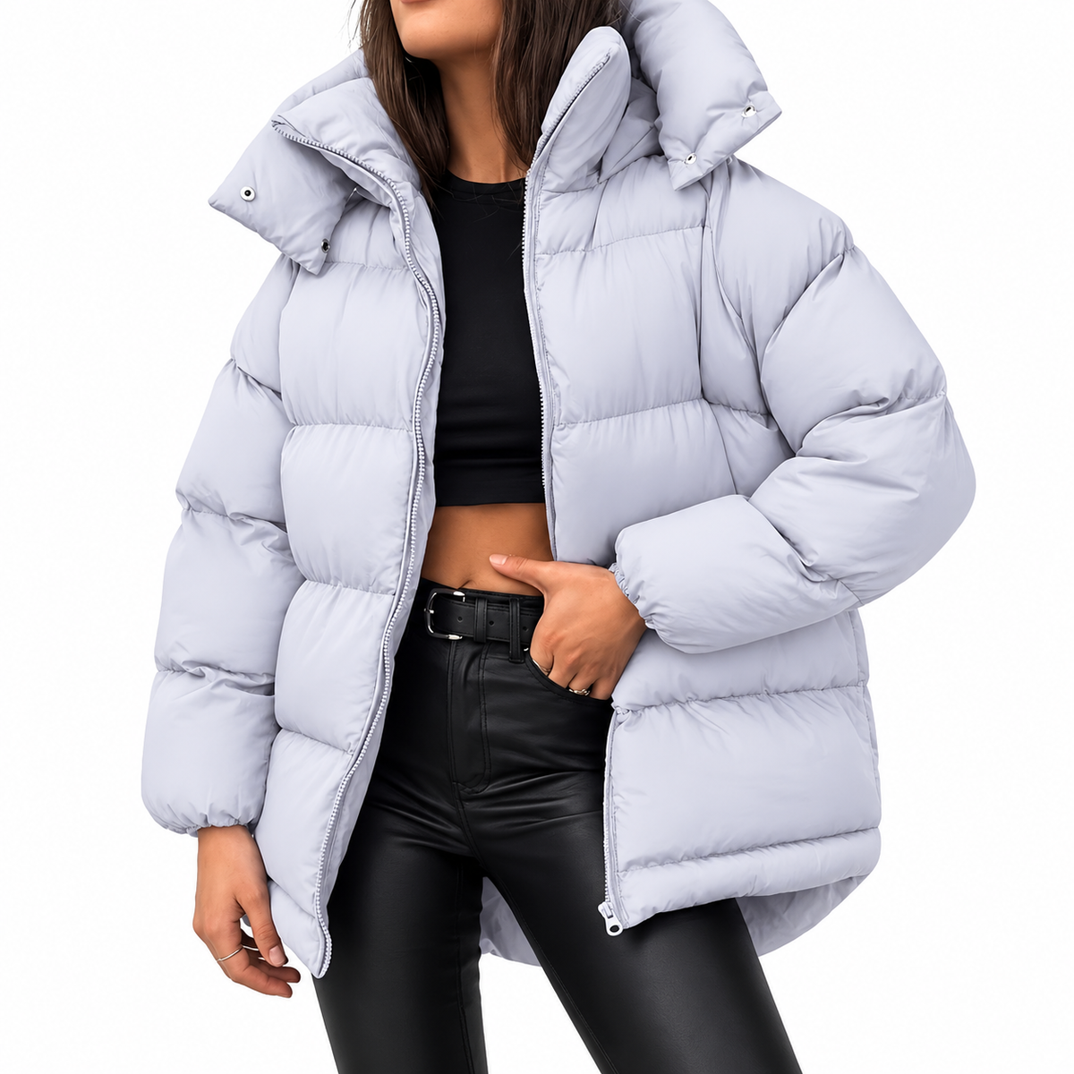 Veradis™ Damen Kurze Pufferjacke – Warme Steppjacke mit Hohem Kragen & Bequemer Passform