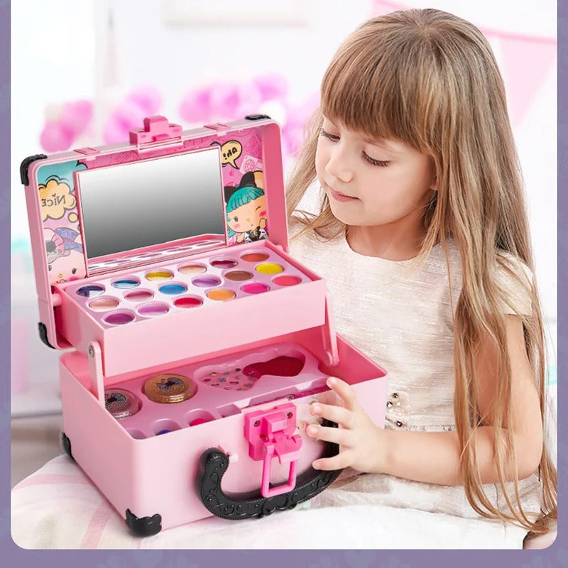 Kinderschminke™ Kinder Make-Up Set – Waschbare Kosmetik, Lidschatten, Lippenstift & Tasche, ab 3 Jahren - Less Goods