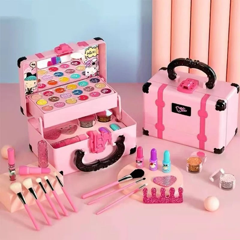 Kinderschminke™ Kinder Make-Up Set – Waschbare Kosmetik, Lidschatten, Lippenstift & Tasche, ab 3 Jahren - Less Goods