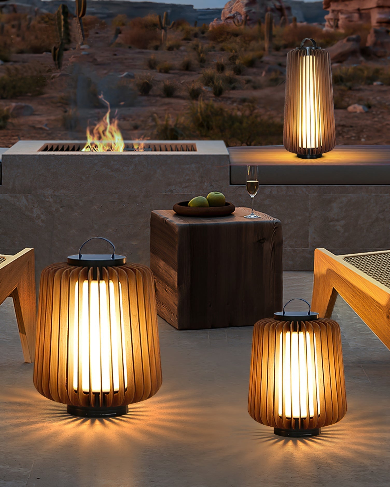 TimberGlow™ Legno Outdoor Tischleuchte – Wiederaufladbare LED-Außenlampe aus Edelstahl & Holz für Terrasse & Garten