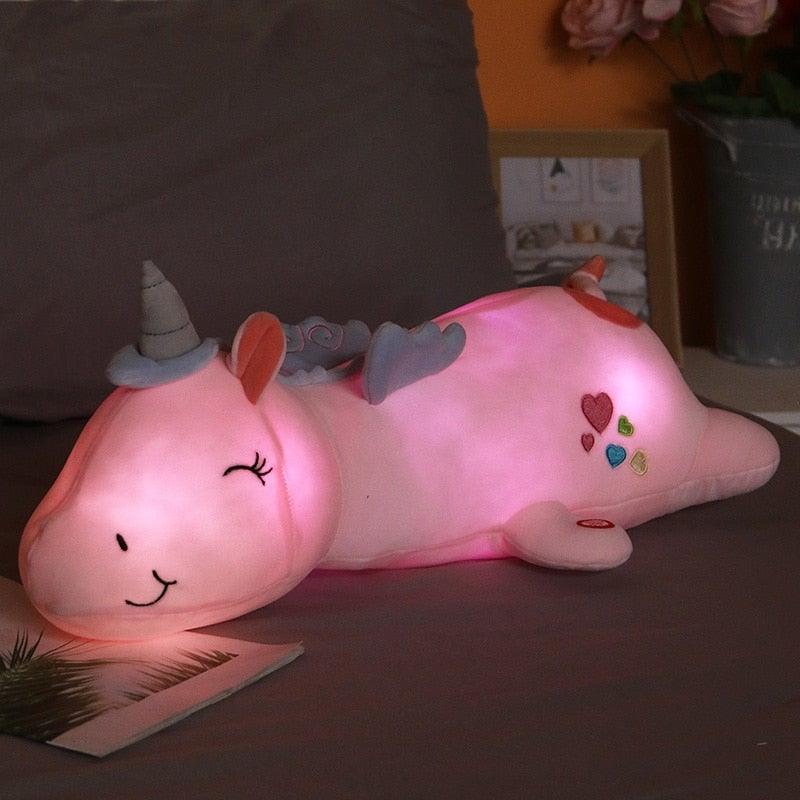 LumiGlow™ Leuchtendes Plüsch Einhorn – Weiches Kuscheltier mit Lichtfunktion, Pastellfarben
