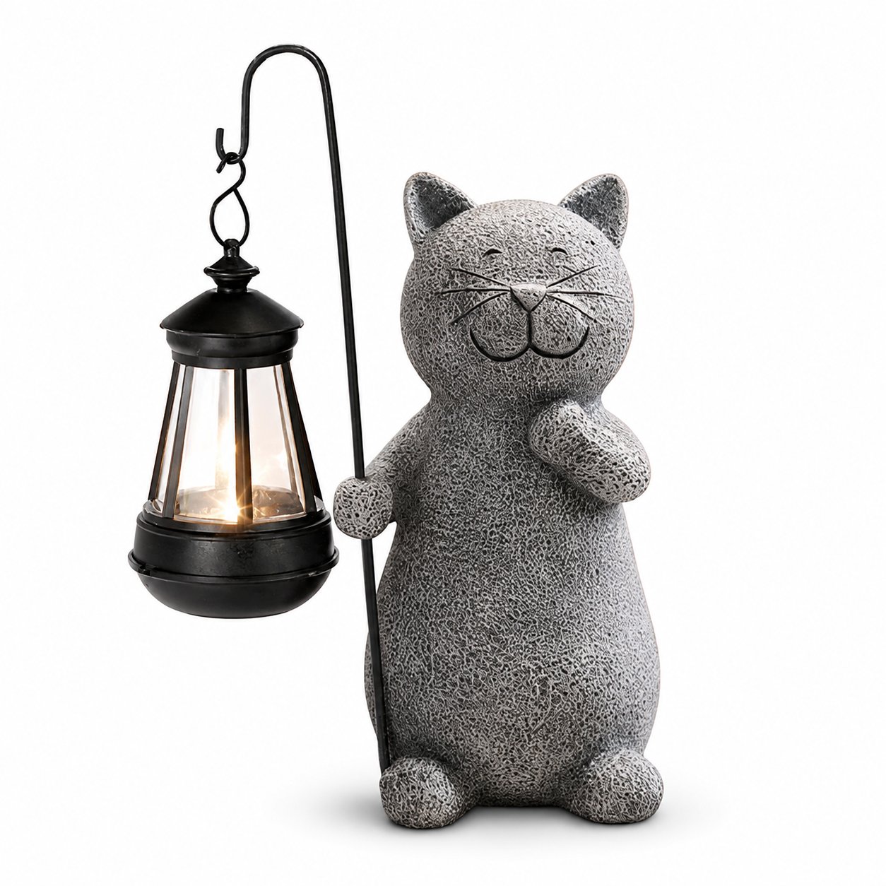 LunaGlow™ Solar Katzenfigur – Beleuchtete Gartenfigur mit Solarlicht für Außenbereiche - Less Goods
