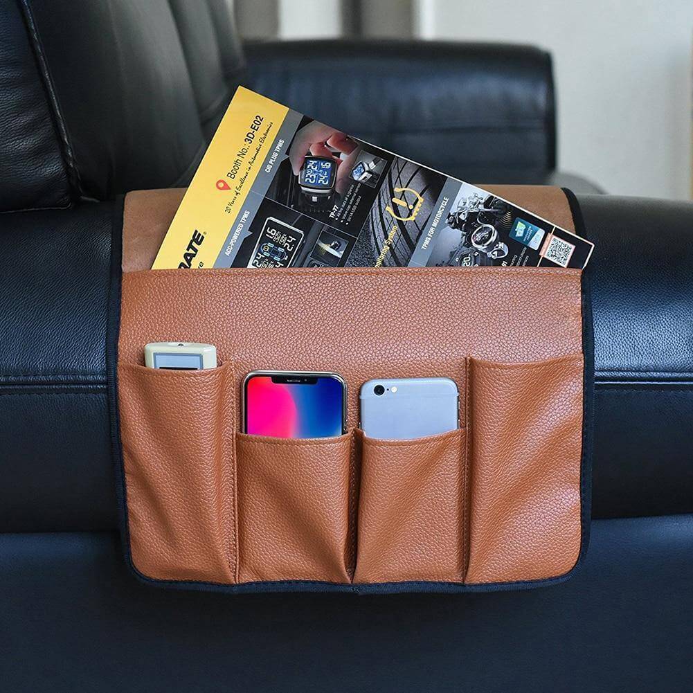 LuxorLeather™ – Premium Sofa-Armlehnen-Organizer aus PU-Leder mit 5 Fächern