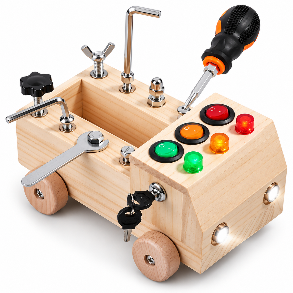 Montessori Busy Board™ – Motorik Spielzeug aus Holz, LED Lernboard für Kinder 3–12 Jahre - Less Goods
