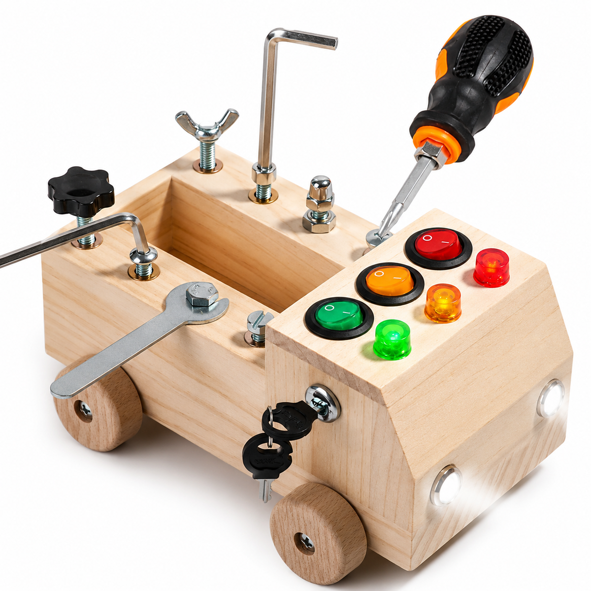 Montessori Magic™ Aktivitätsboard – LED Lernbrett aus Holz für Motorik & Kreativität (3–12 Jahre)