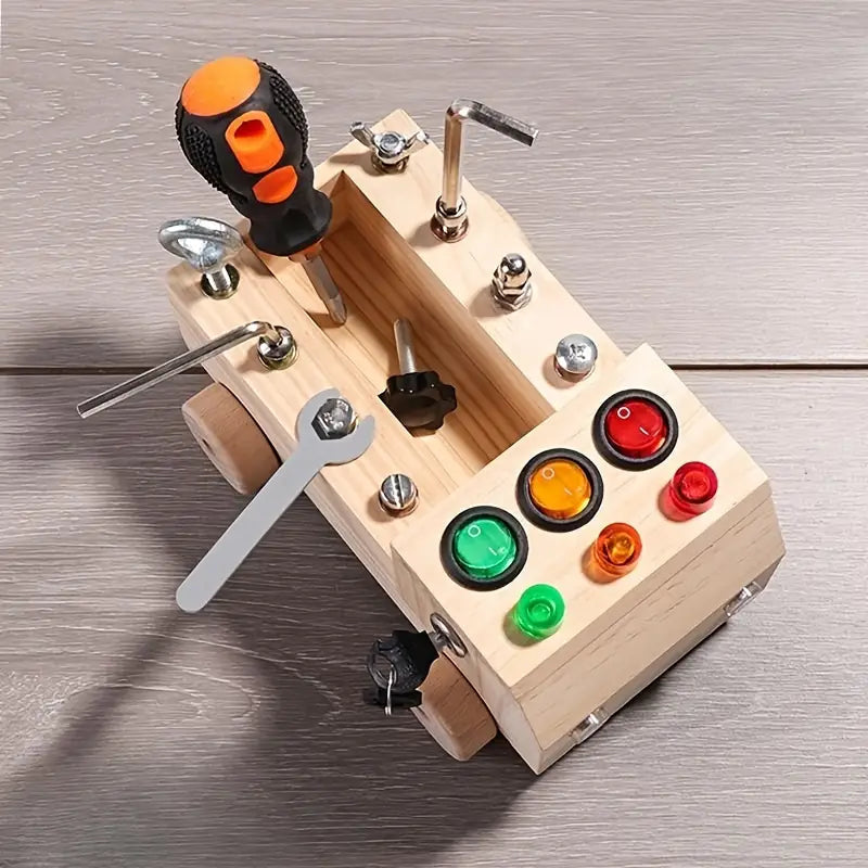 Montessori Magic™ Aktivitätsboard – LED Lernbrett aus Holz für Motorik & Kreativität (3–12 Jahre)