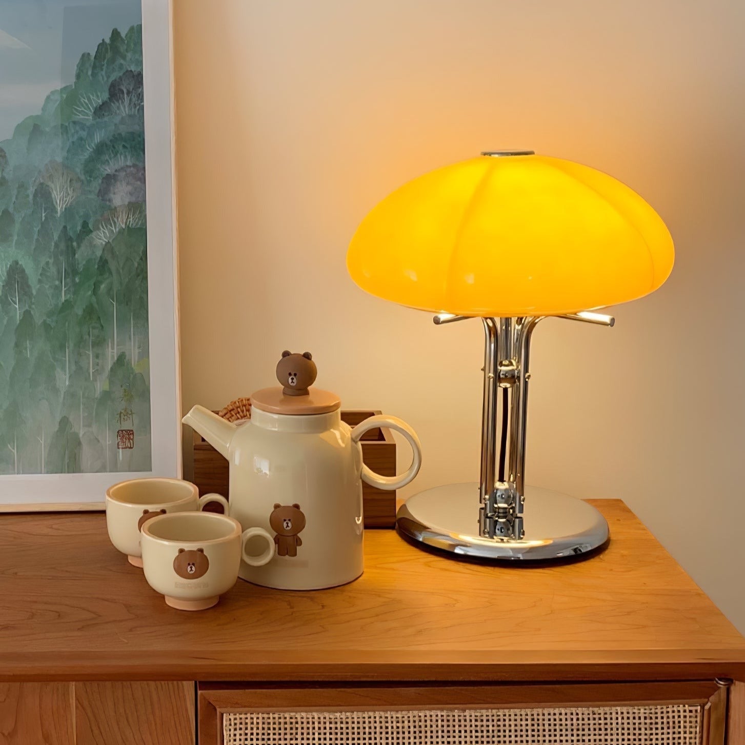 GlowMushroom™ Tischlampe – Bauhaus Design-Leuchte aus Glas mit warmem Amber-Licht