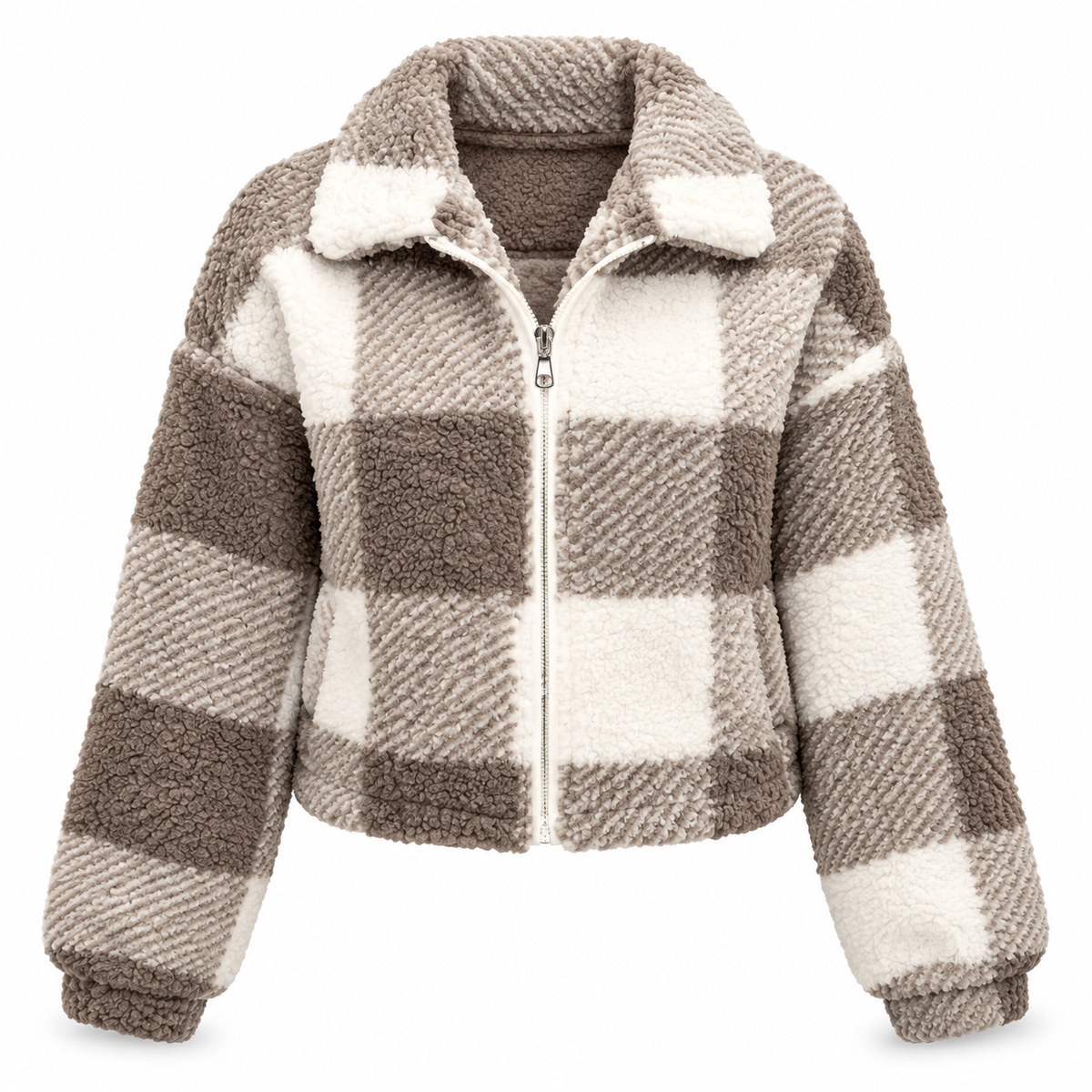 Cropped™ Sherpa Coat Damen – Kurze Fleecejacke mit Reißverschluss & Entspanntem Fit | Kuscheliger Wintermantel