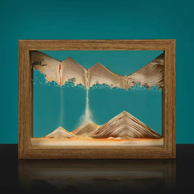 QuicksandArt™ – 3D Sandbild mit Rotation | Beruhigende Wohn- & Bürodekoration aus Glas & Holz