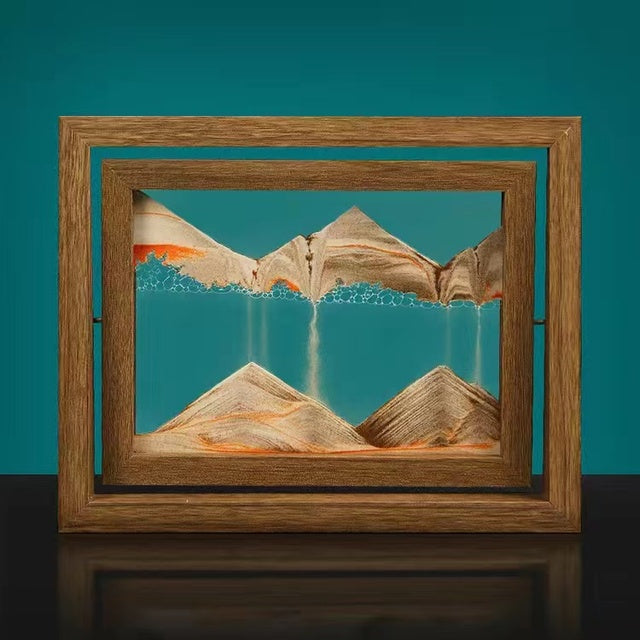 QuicksandArt™ – 3D Sandbild mit Rotation | Beruhigende Wohn- & Bürodekoration aus Glas & Holz