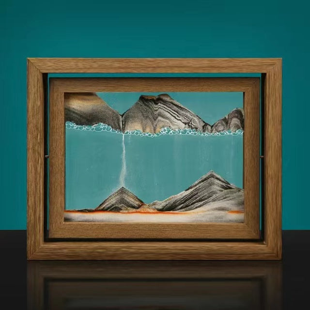 QuicksandArt™ – 3D Sandbild mit Rotation | Beruhigende Wohn- & Bürodekoration aus Glas & Holz