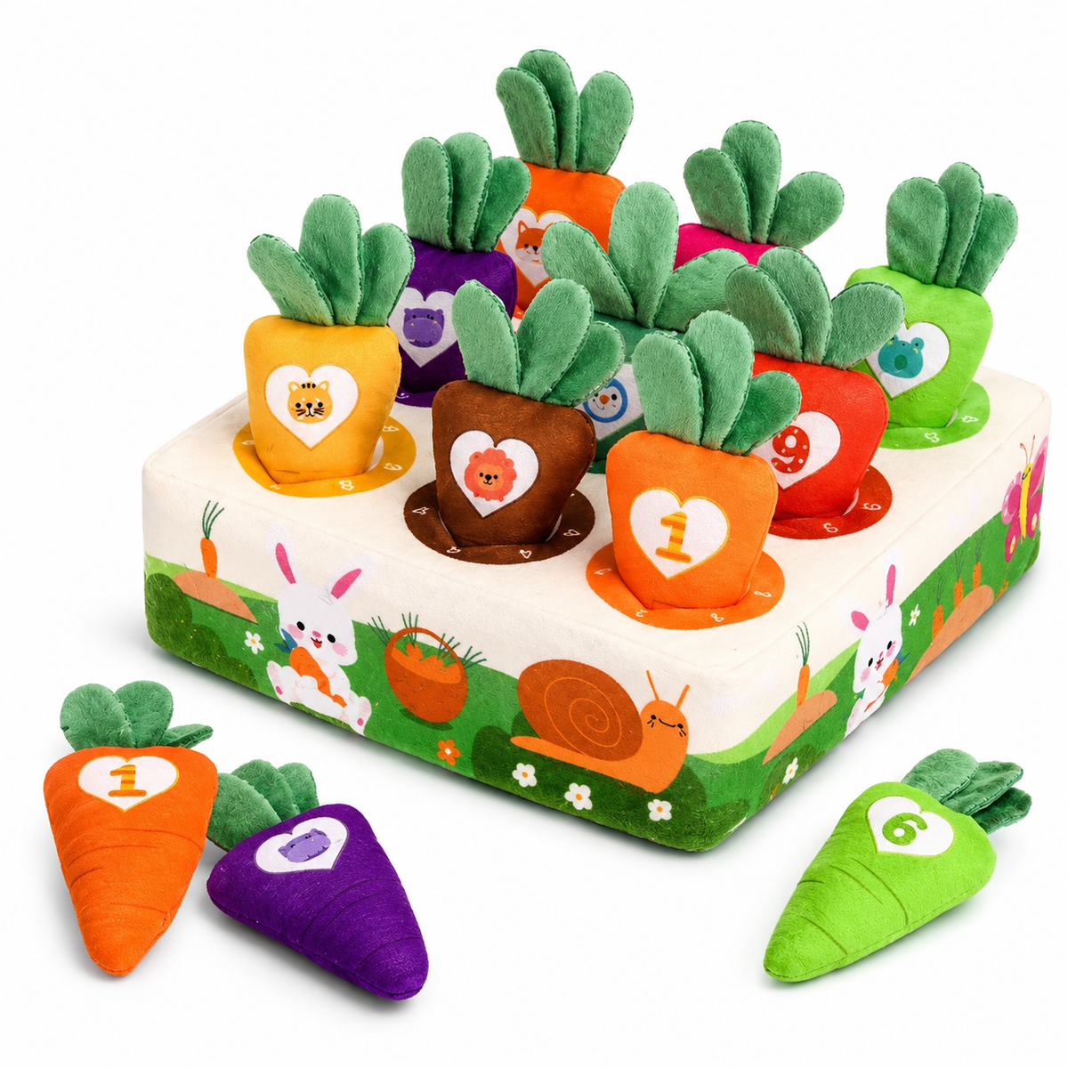 RootExplorer™ Montessori Baby Spielzeug – Sinnes-Lernspielzeug mit Plüsch-Karotten für Motorik & Sensorik (6–24 Monate)