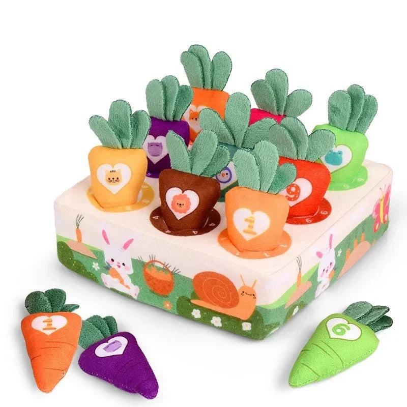 RootExplorer™ Montessori Baby Spielzeug – Sinnes-Lernspielzeug mit Plüsch-Karotten für Motorik & Sensorik (6–24 Monate)