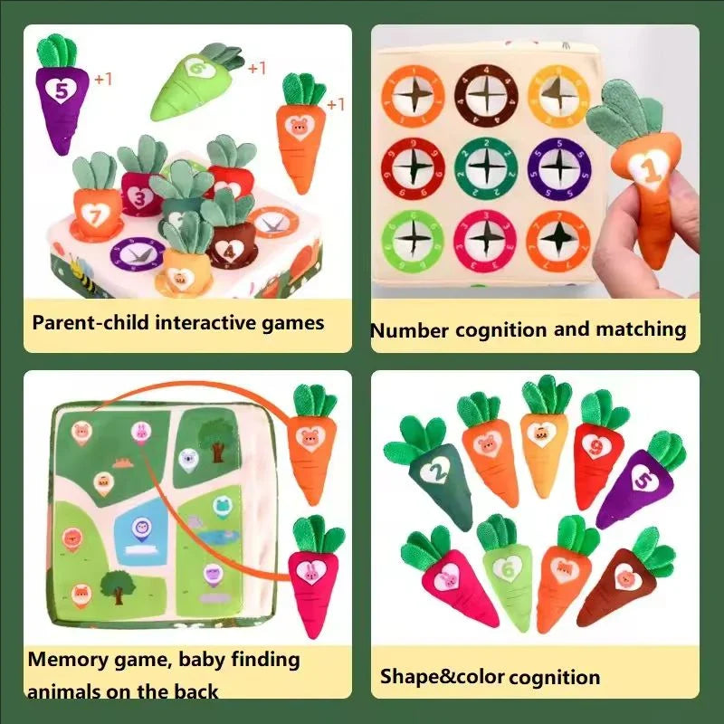 RootExplorer™ Montessori Baby Spielzeug – Sinnes-Lernspielzeug mit Plüsch-Karotten für Motorik & Sensorik (6–24 Monate)