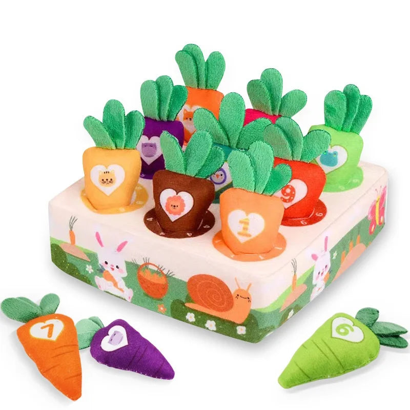 RootExplorer™ Montessori Baby Spielzeug – Sinnes-Lernspielzeug mit Plüsch-Karotten für Motorik & Sensorik (6–24 Monate)
