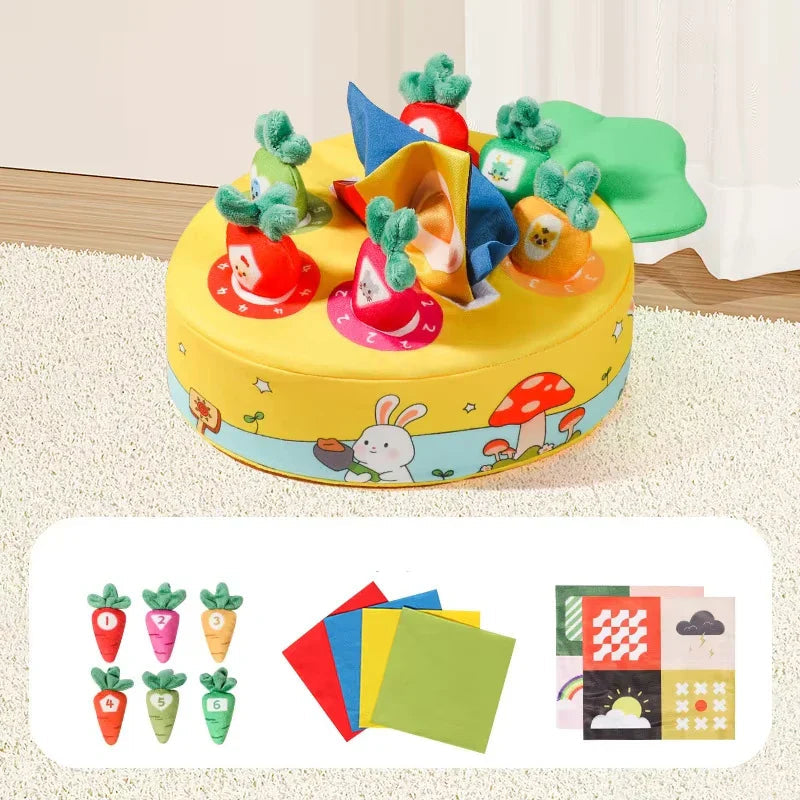 RootExplorer™ Montessori Baby Spielzeug – Sinnes-Lernspielzeug mit Plüsch-Karotten für Motorik & Sensorik (6–24 Monate)