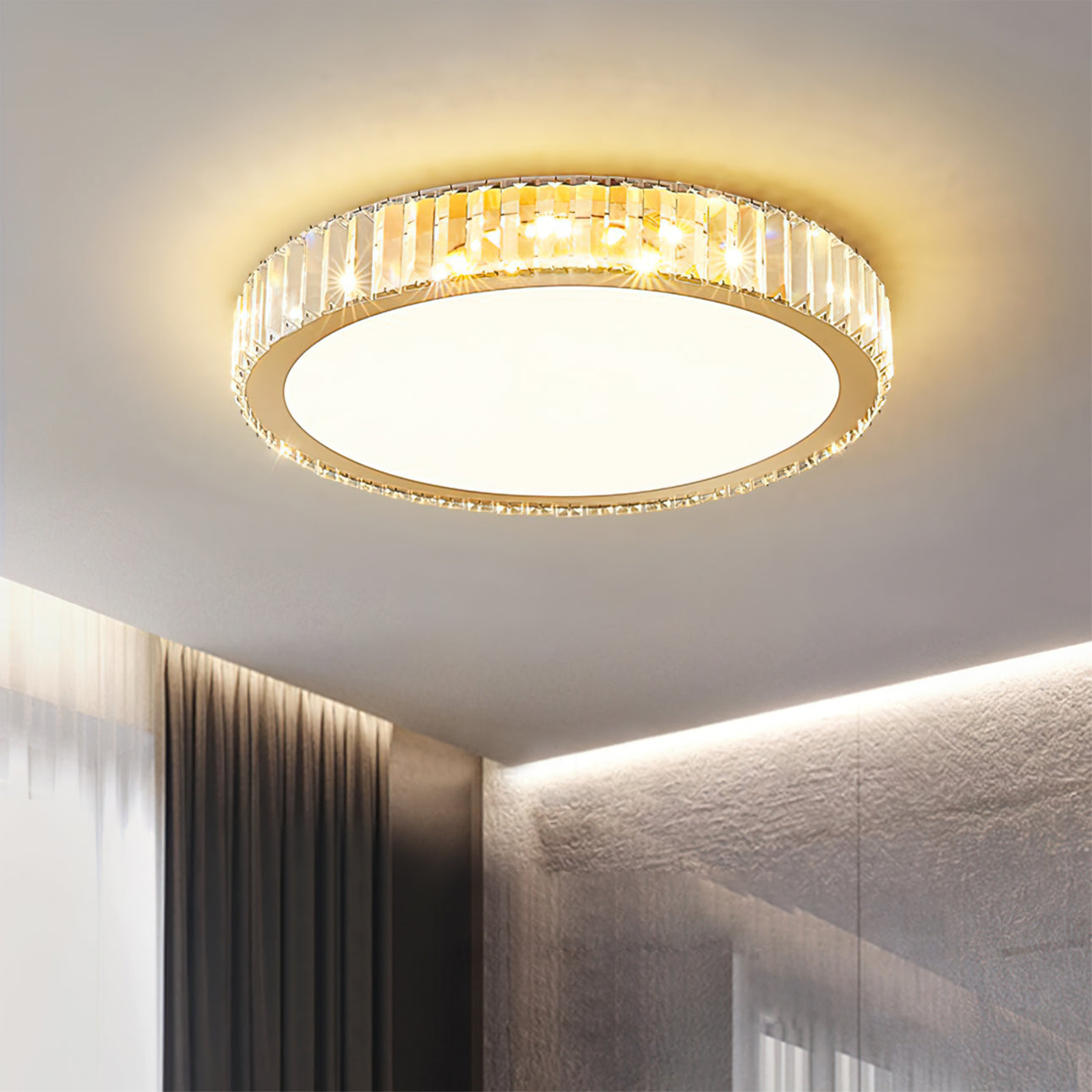 LuxeCrystalAura™ Deckenleuchte – Elegante LED-Kristalllampe mit Gold-Finish