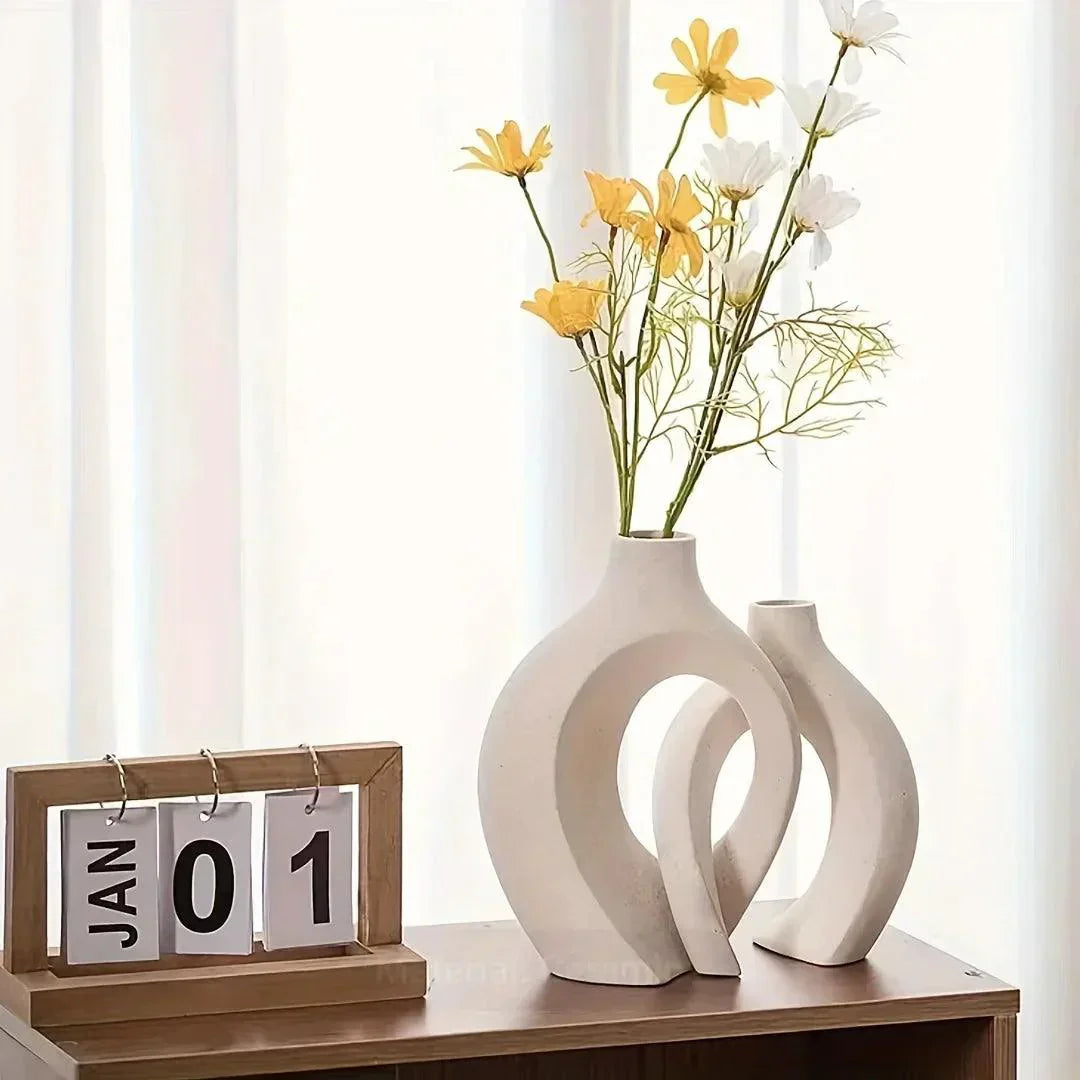 VaseAura™ Keramikvasen Set – Moderne nordische Deko-Vasen aus Keramik (2-teilig)
