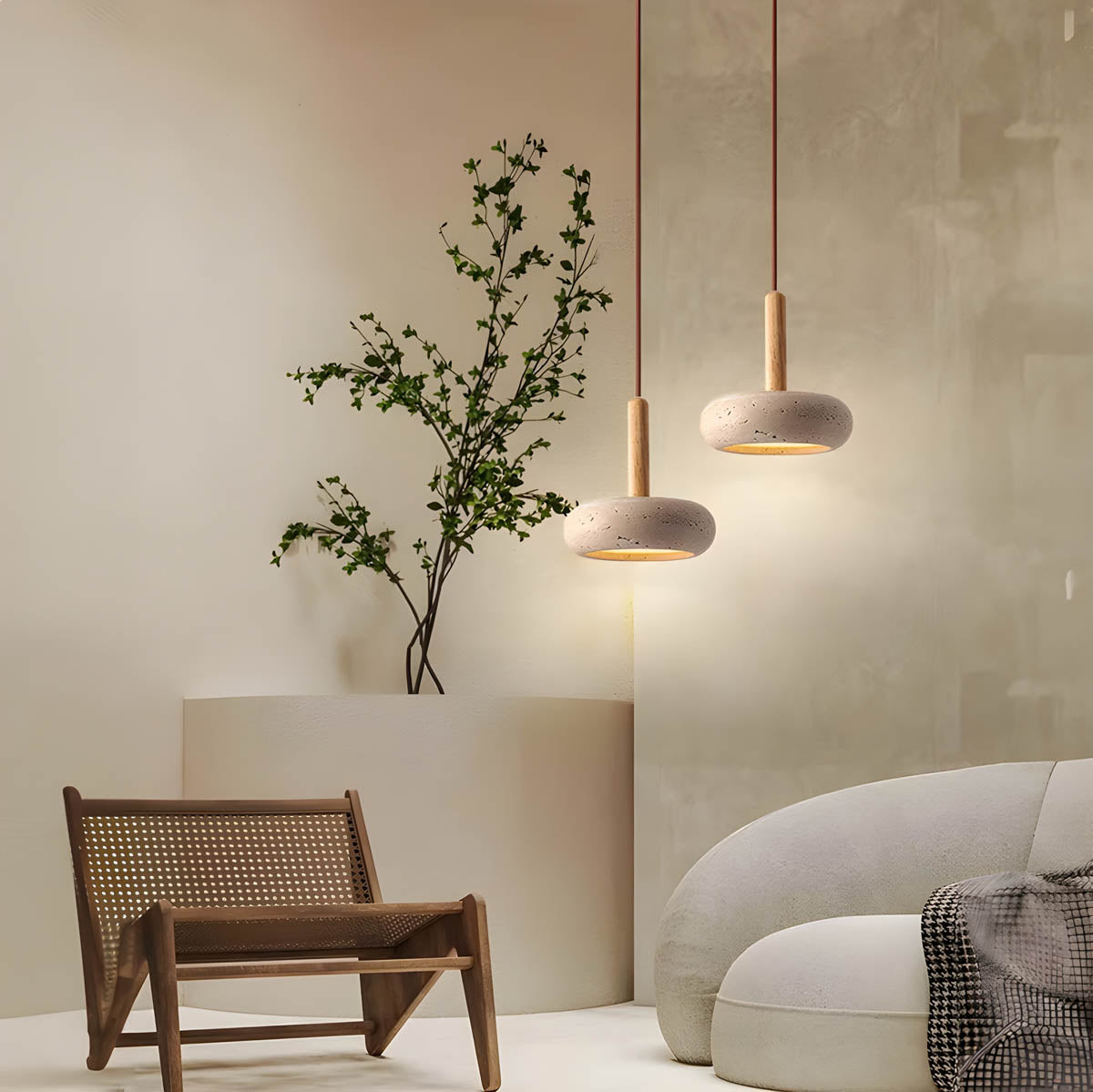 StoneAura™ – Elegante Naturstein-Pendelleuchte aus Travertin
