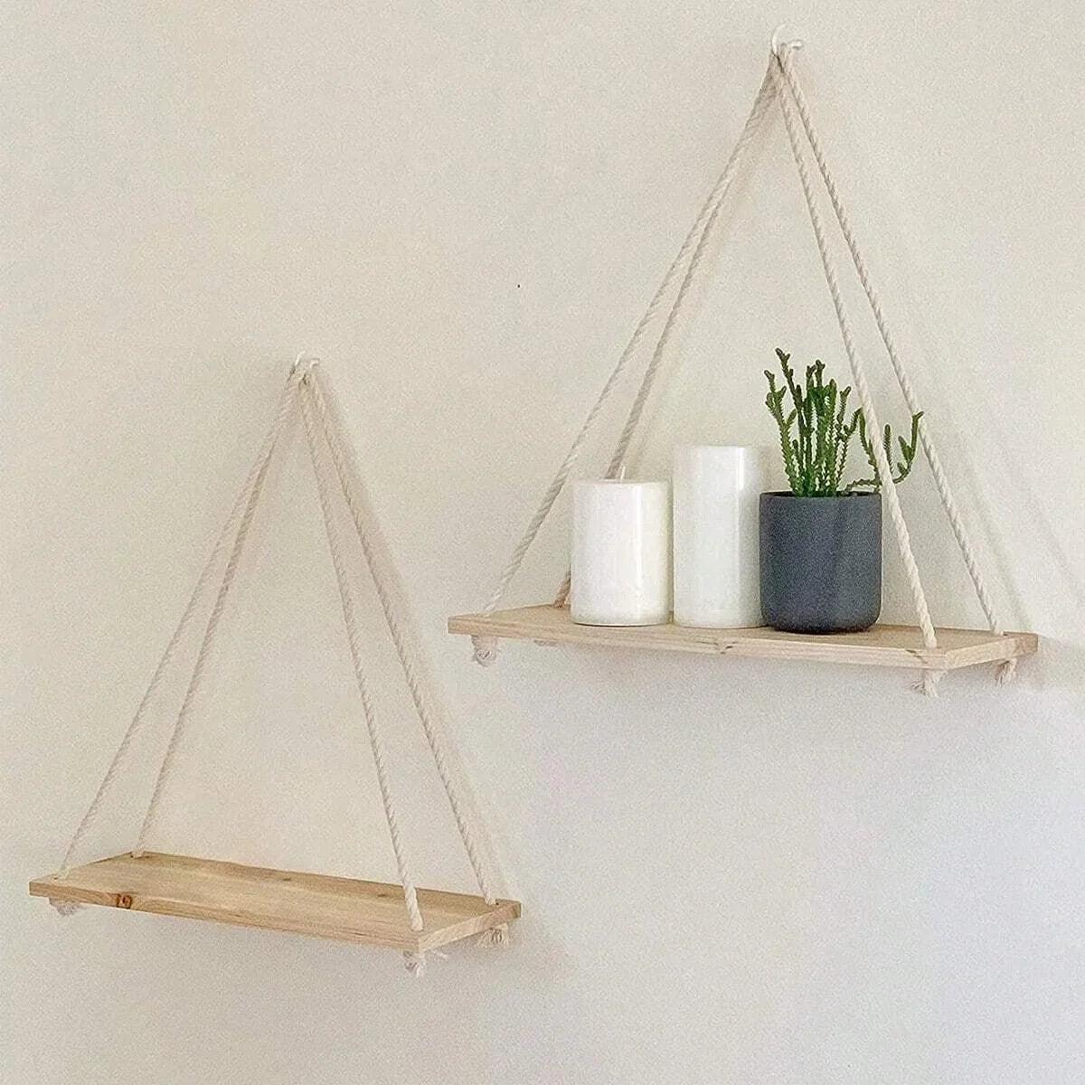 SnapWood™ Wandregal – Hängeregal aus Holz mit Seil für Pflanzen, Fotos & Deko