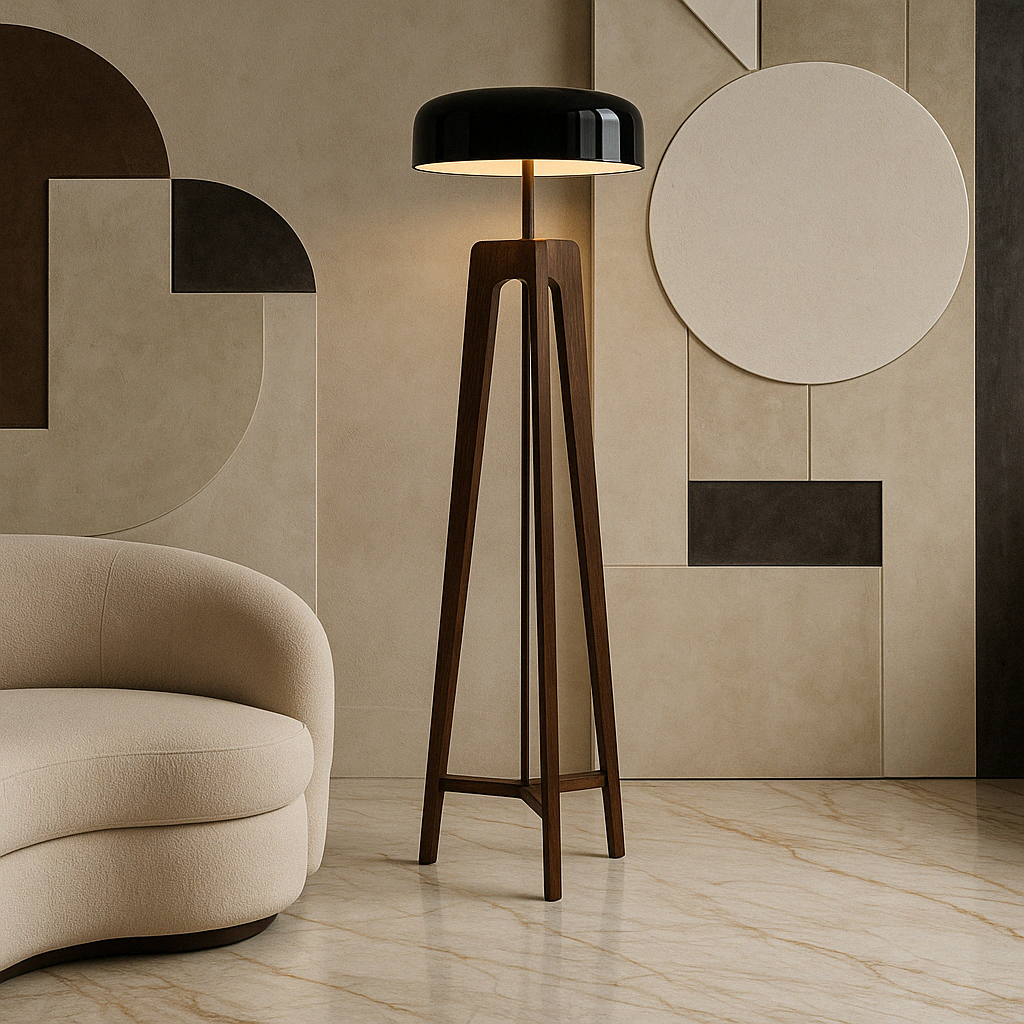 SkandiGlow™ Scandinavian Floor Lamp – Minimalistische Tripod-Stehlampe aus Walnussholz