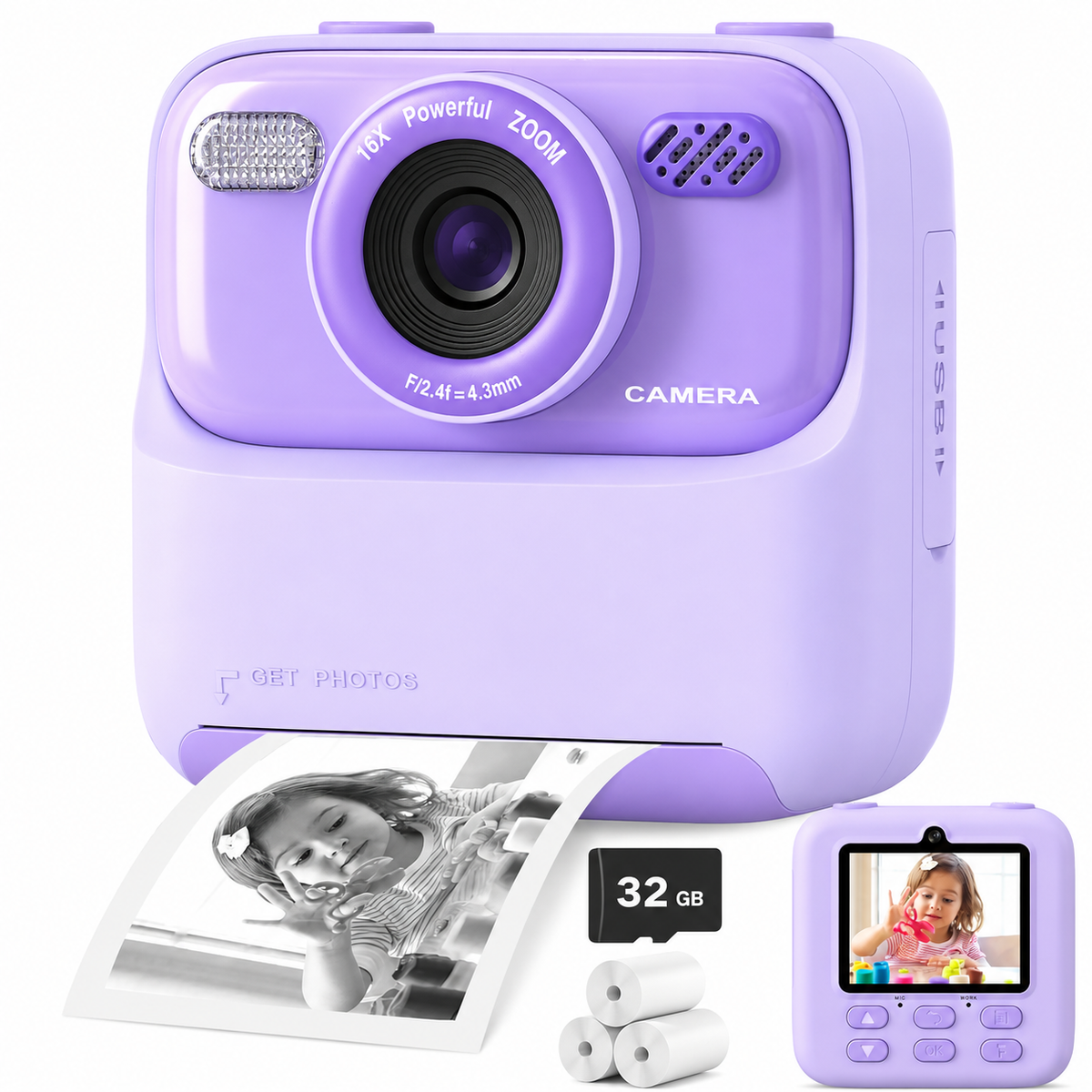 SnapJoy™ Sofortbild Kinderkamera – 1080P HD Selfie Kamera, Sofortdruck, 32GB Speicherkarte