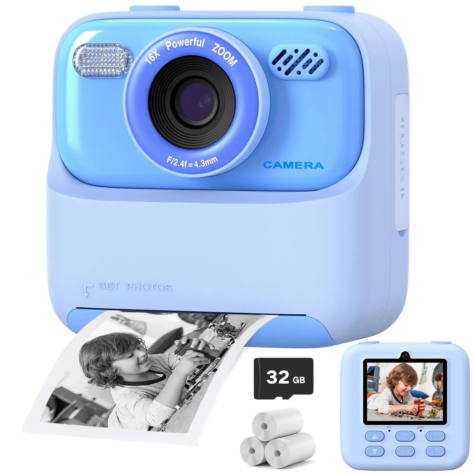 SnapJoy™ Sofortbild Kinderkamera – 1080P HD Selfie Kamera, Sofortdruck, 32GB Speicherkarte