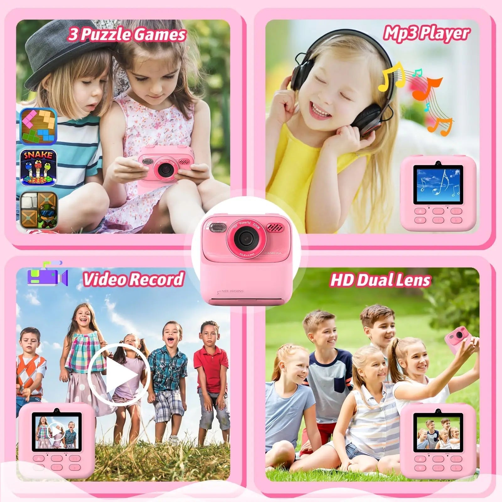 SnapJoy™ Sofortbild Kinderkamera – 1080P HD Selfie Kamera, Sofortdruck, 32GB Speicherkarte
