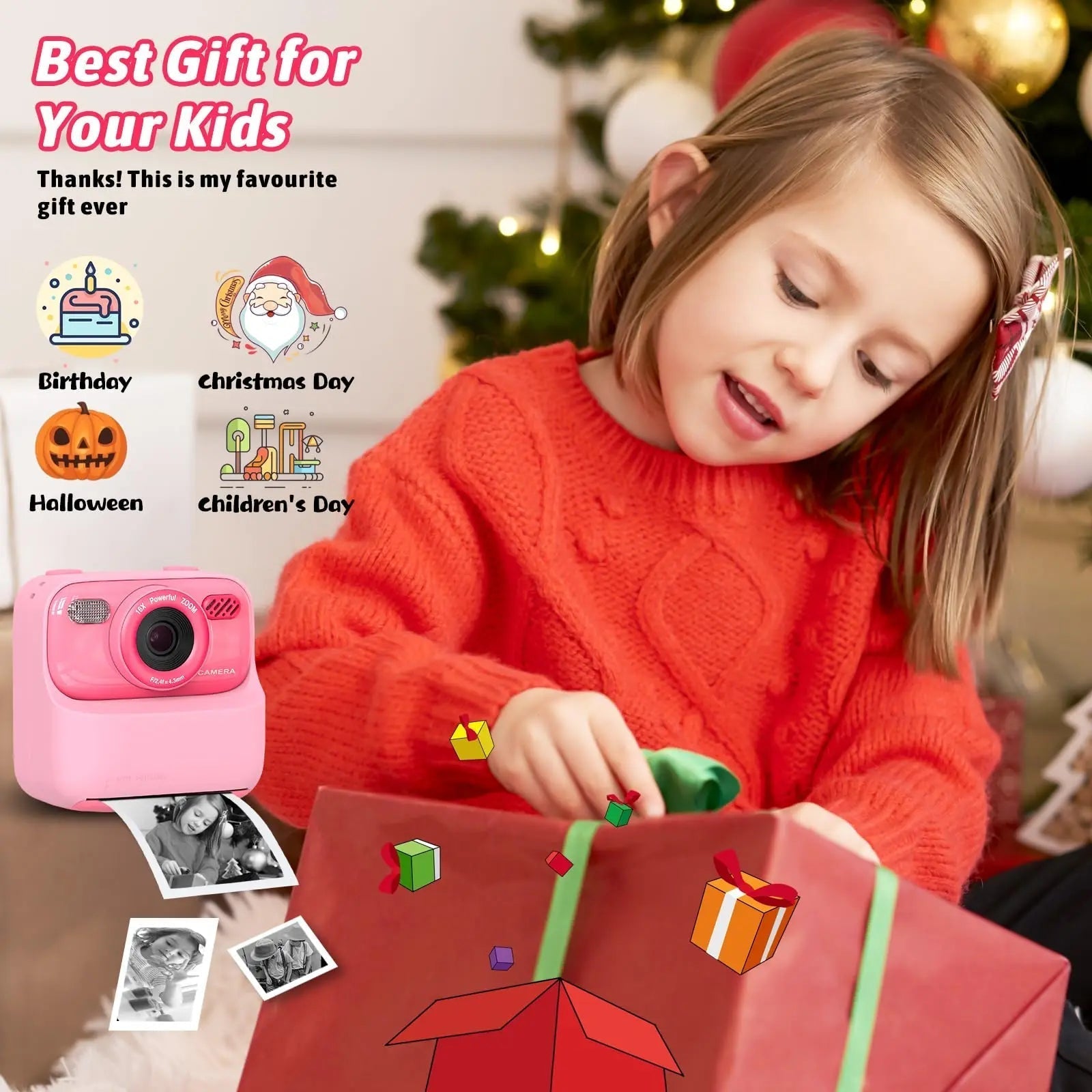 SnapJoy™ Sofortbild Kinderkamera – 1080P HD Selfie Kamera, Sofortdruck, 32GB Speicherkarte