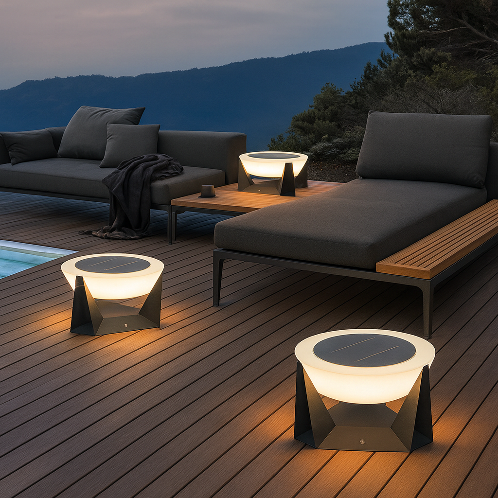 Lumozae™ Solar Patio Lamp – Moderne Solar-Terrassenleuchte aus Edelstahl & Glas