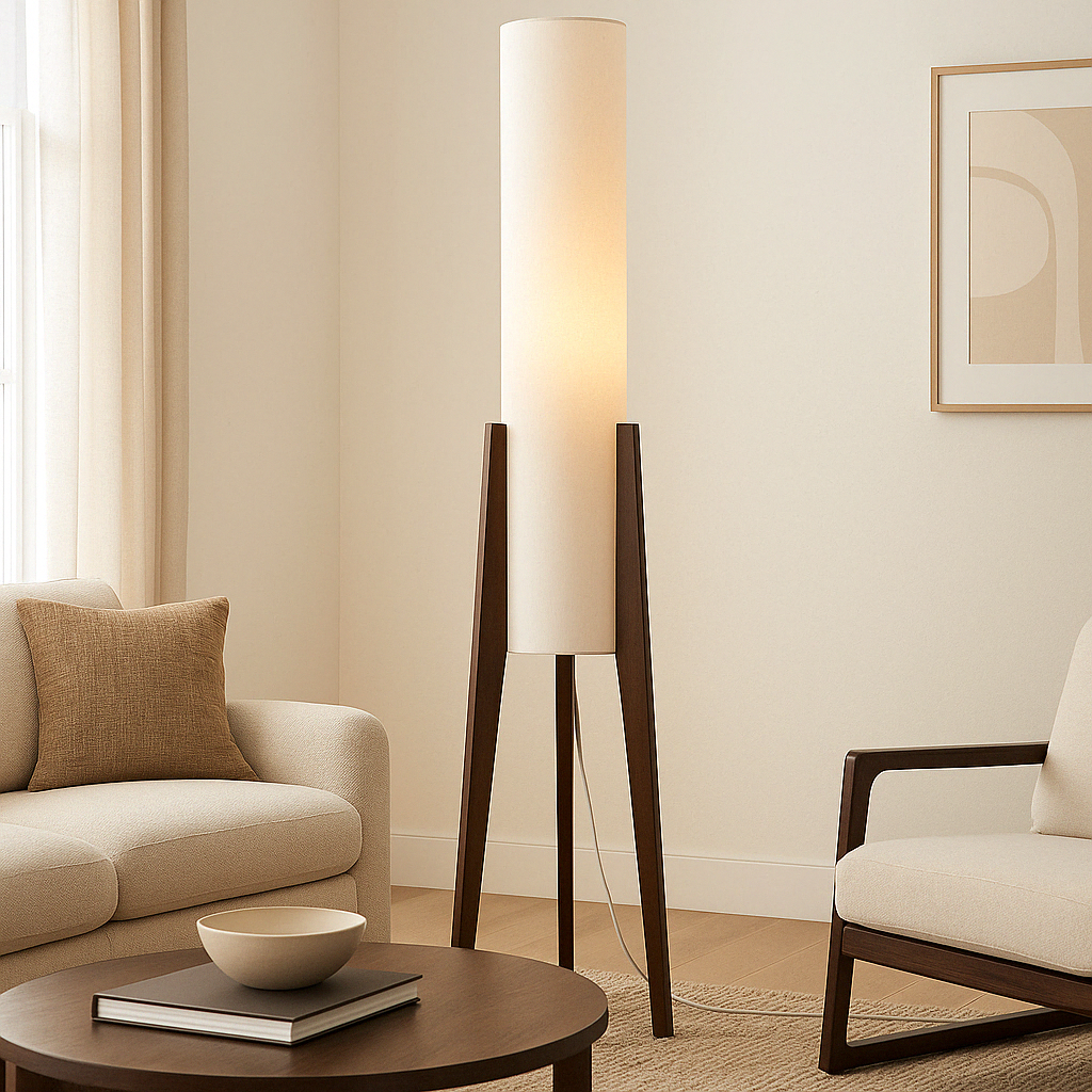 Halene™ Solid Walnut Floor Lamp – Stehlampe aus massivem Walnussholz im Mid-Century-Design