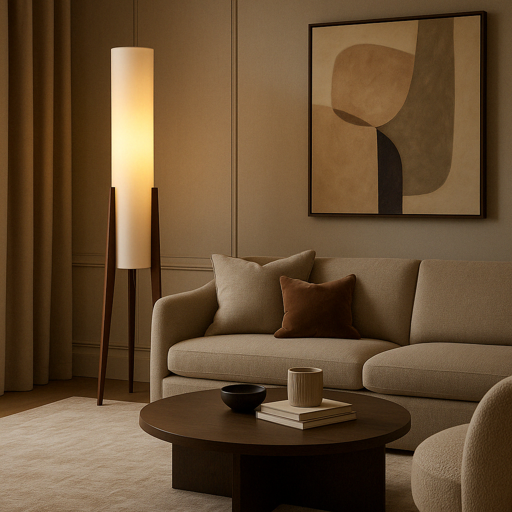 Halene™ Solid Walnut Floor Lamp – Stehlampe aus massivem Walnussholz im Mid-Century-Design