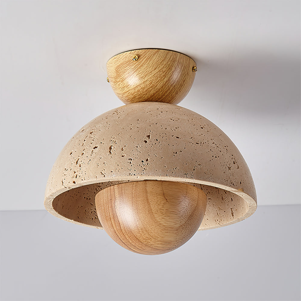 SkylineLuxe™ Deckenleuchte – Elegante LED-Deckenlampe aus Travertin & Holz (warmweiß)