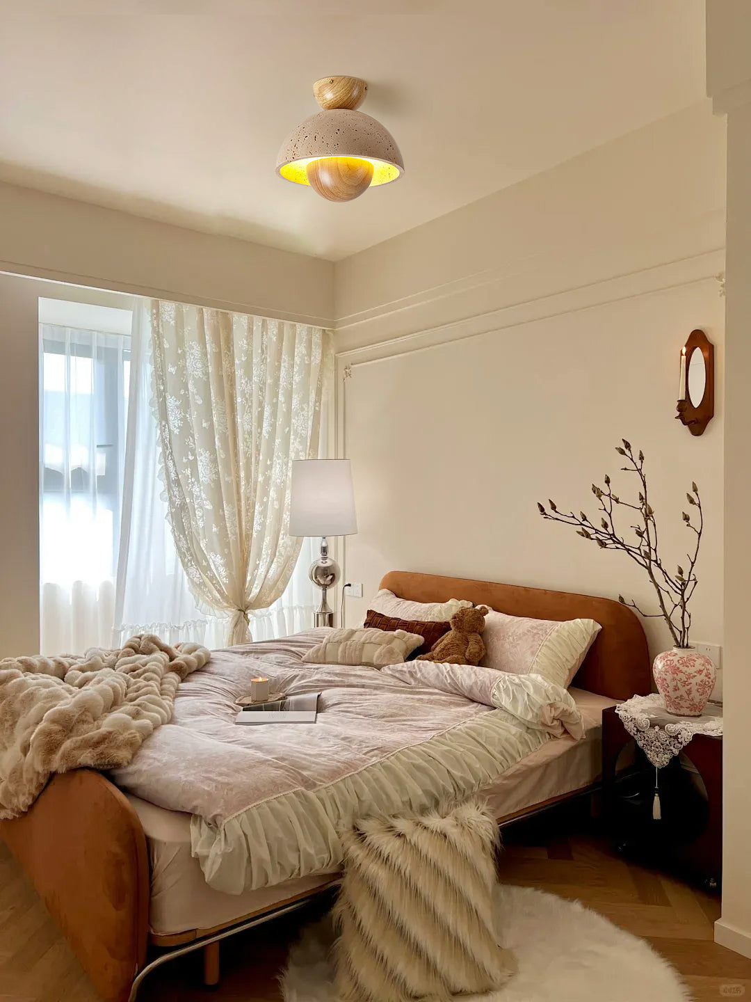 SkylineLuxe™ Deckenleuchte – Elegante LED-Deckenlampe aus Travertin & Holz (warmweiß)