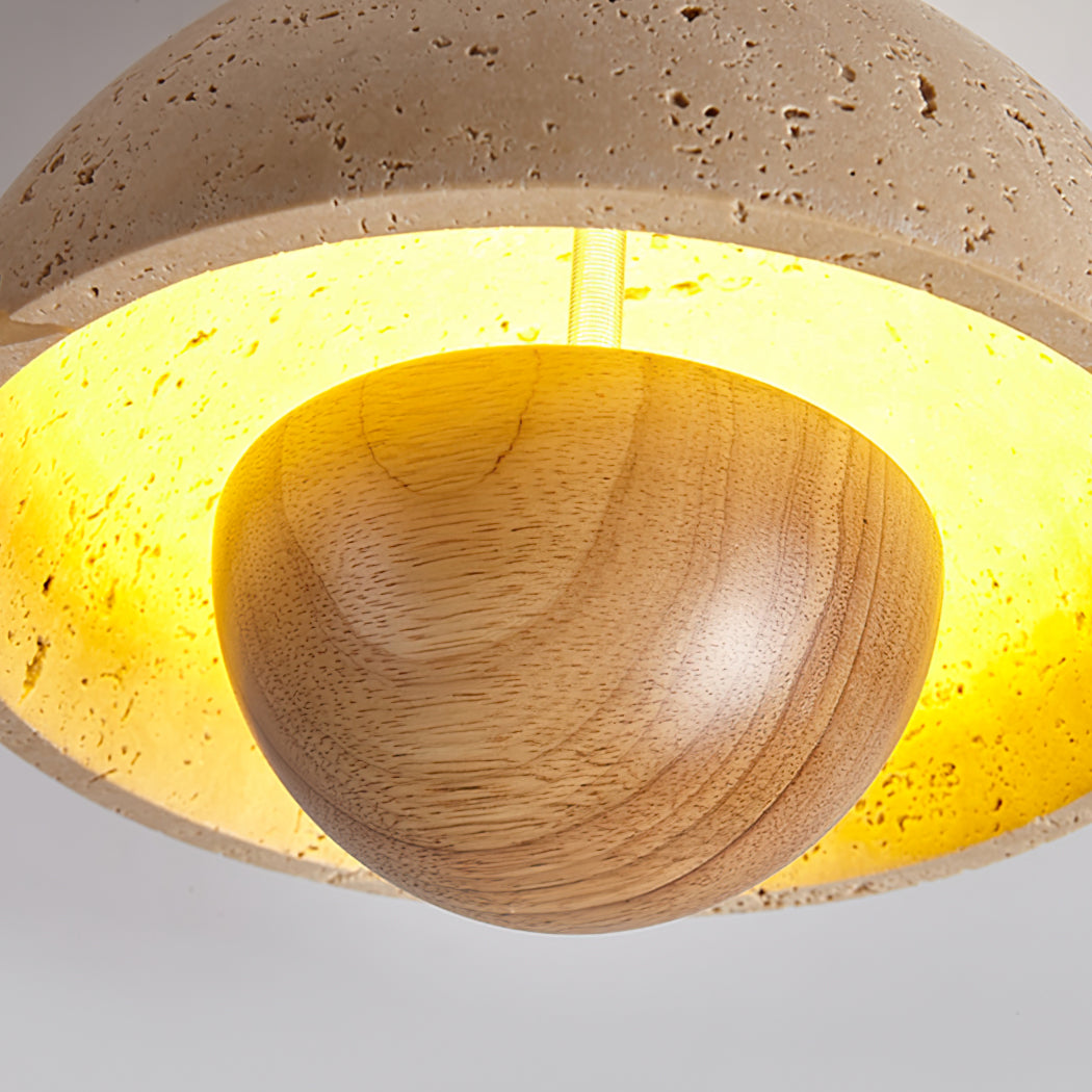 SkylineLuxe™ Deckenleuchte – Elegante LED-Deckenlampe aus Travertin & Holz (warmweiß)