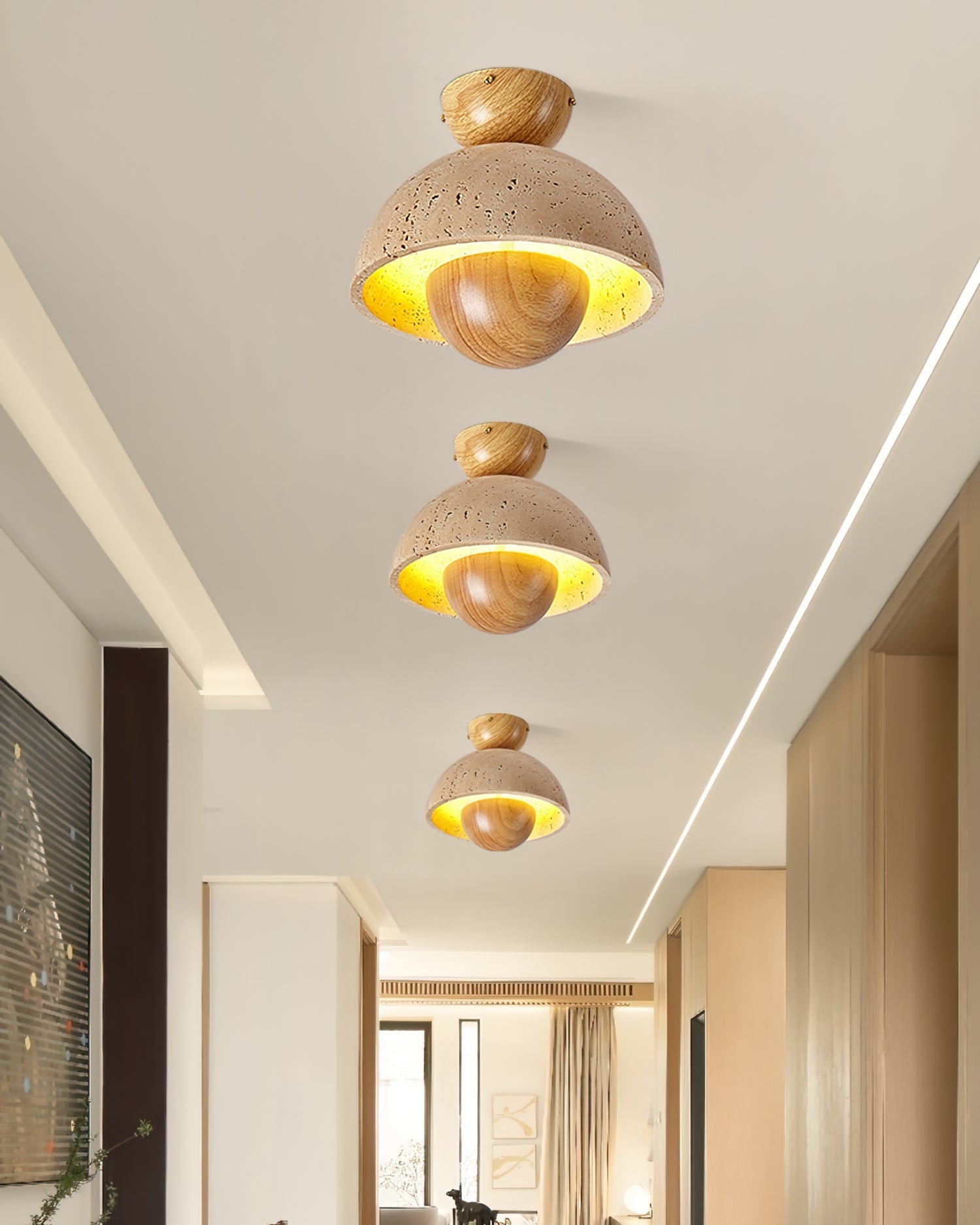 SkylineLuxe™ Deckenleuchte – Elegante LED-Deckenlampe aus Travertin & Holz (warmweiß)
