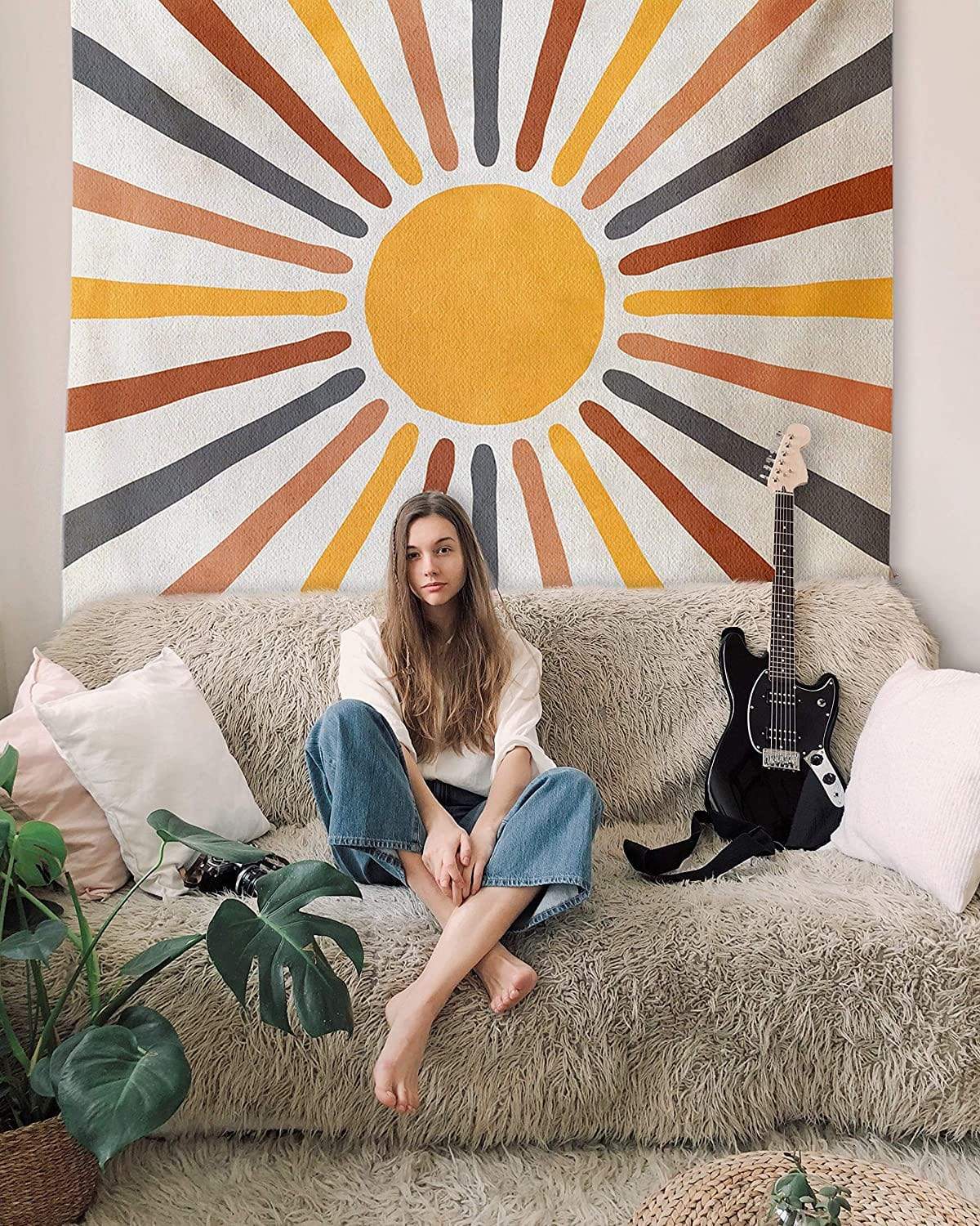 SunbeamWeave™ – Boho Wandteppich mit Sonnenmotiv für warme Wohnatmosphäre
