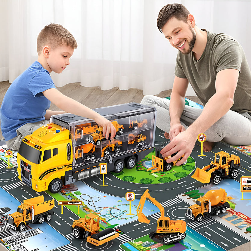 Constructo™ Portable Construction Vehicle Set – Mini Baustellenfahrzeuge mit Transportkoffer für Kinder