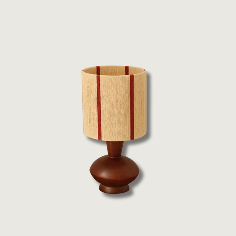ErnestVibe™ Tischlampe – Design-Leuchte aus Holz mit Stoffschirm (Beige/Rot) für Schlafzimmer & Wohnzimmer