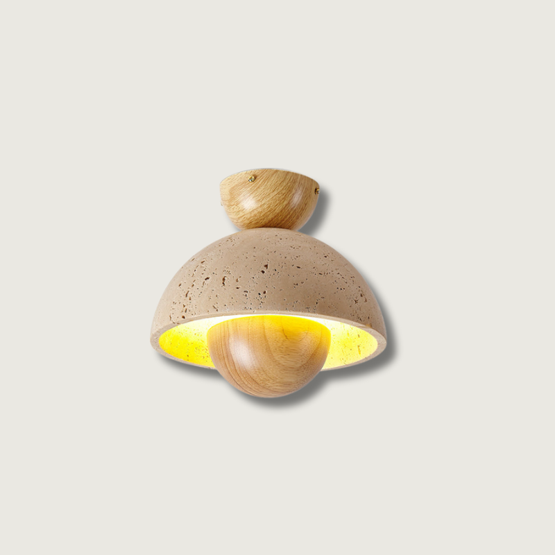 SkylineLuxe™ Deckenleuchte – Elegante LED-Deckenlampe aus Travertin & Holz (warmweiß)
