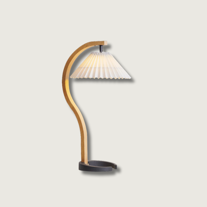 WoodFlow™ Tischlampe – Natürliche Holz-Designlampe mit Leinen-Schirm & warmem Licht