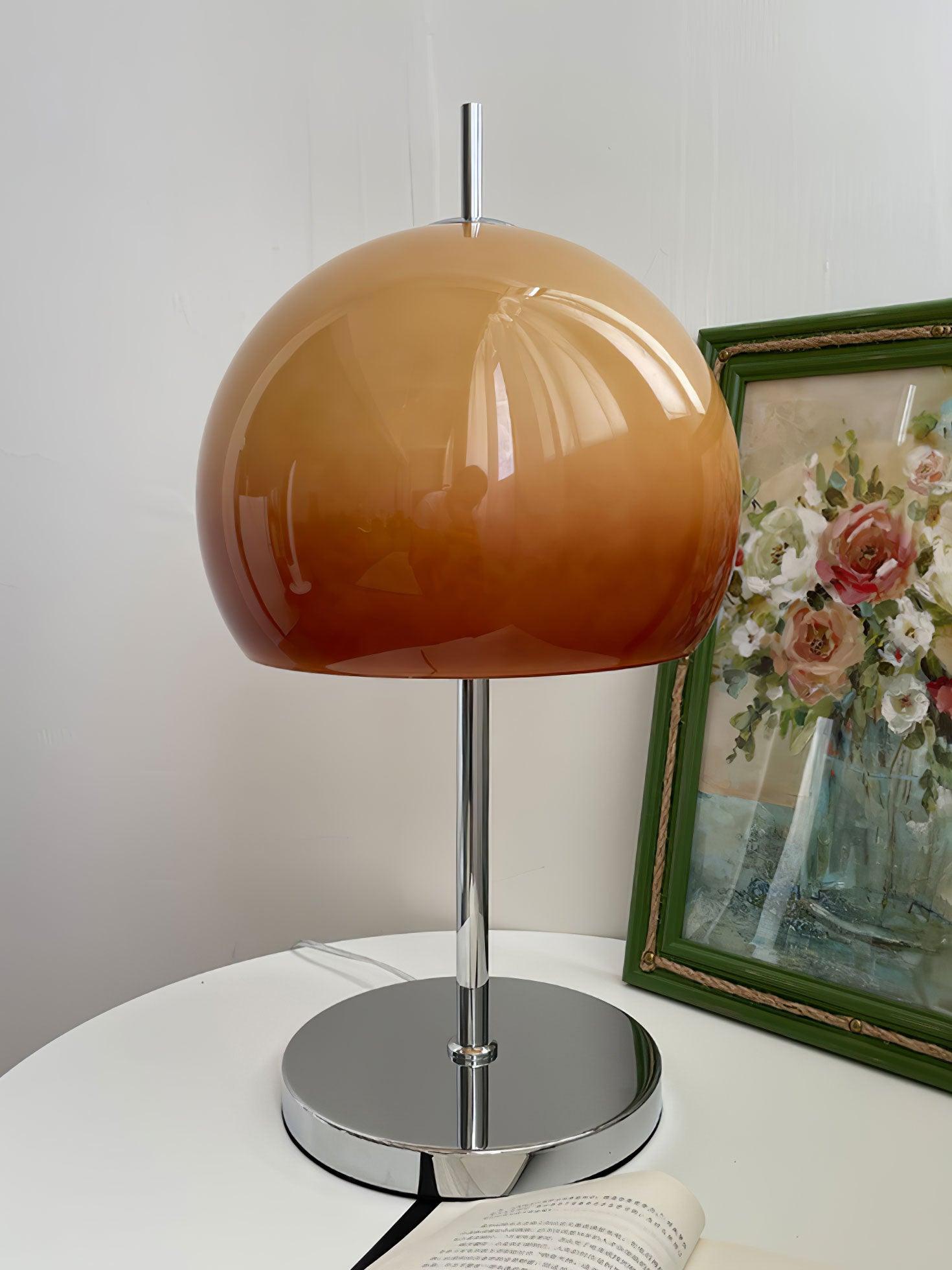 GlowMushroom™ Tischlampe – Bauhaus Design-Leuchte aus Glas mit warmem Amber-Licht