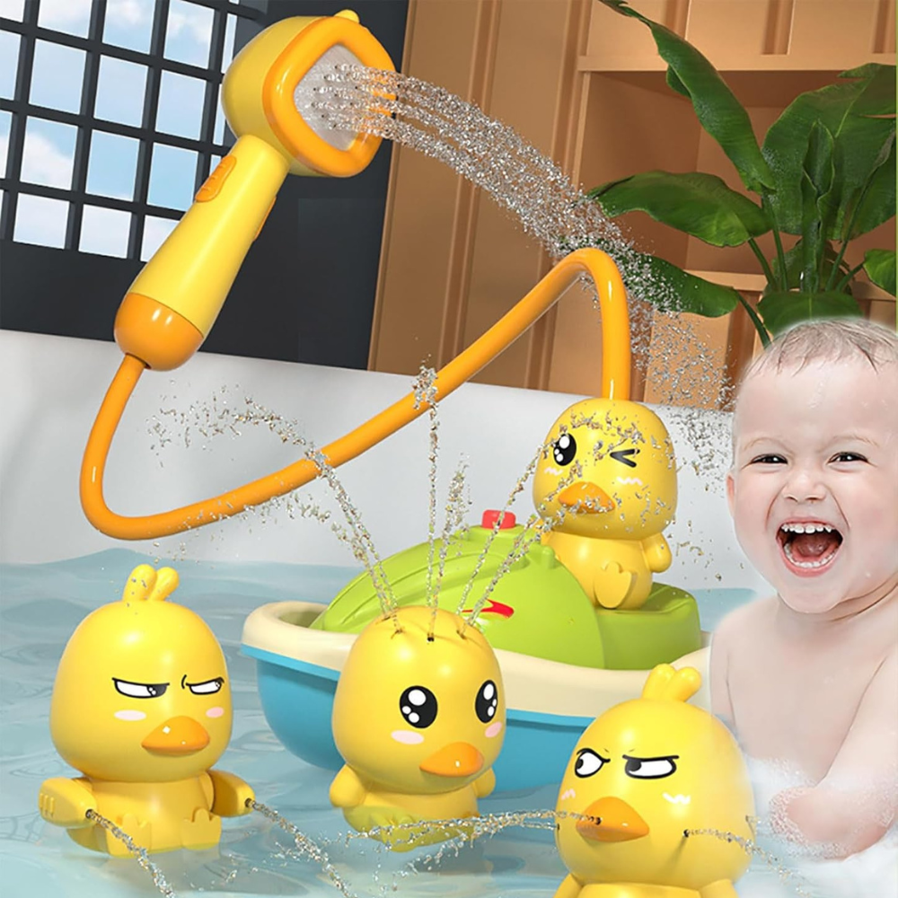 AquaTots™ Bade-Set | Schwimmendes Entchen-Spielzeug & sanfter Wassersprühkopf | Interaktives Badespielzeug für Kleinkinder