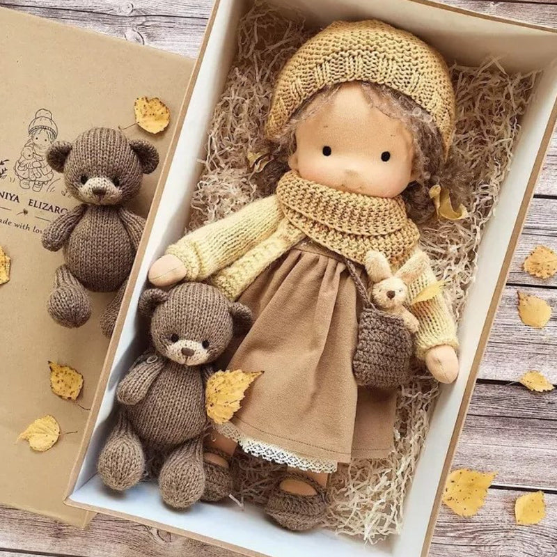 Waldora™ Waldorf Stoffpuppe – Handgefertigt, Naturmaterialien, 30 cm, Kreatives Rollenspiel