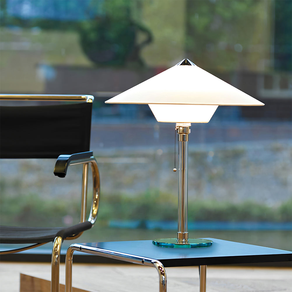 WagenfeldGlow™ Tischlampe – Bauhaus Design Tischleuchte mit Stoffschirm