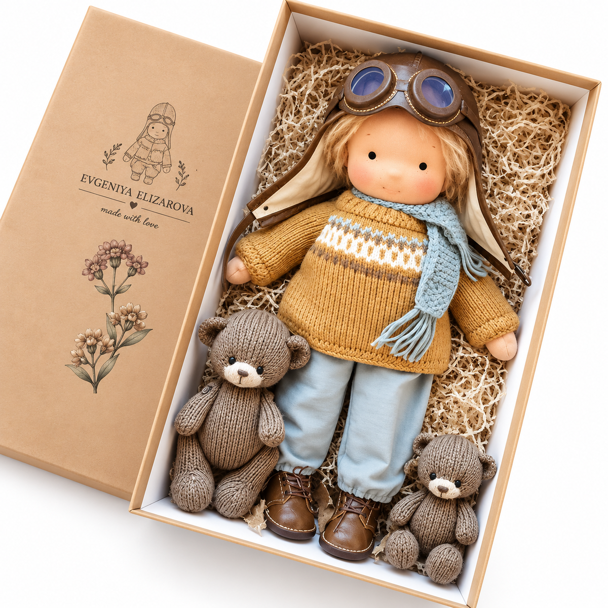 Waldora™ Waldorf Stoffpuppe – Handgefertigt, Naturmaterialien, 30 cm, Kreatives Rollenspiel - Less Goods